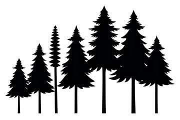 Obraz premium Black Pine and Conifer Silhouettes – Horizontal Woodland Background Vector Set