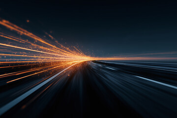 speed motion blurred glowing lines and road