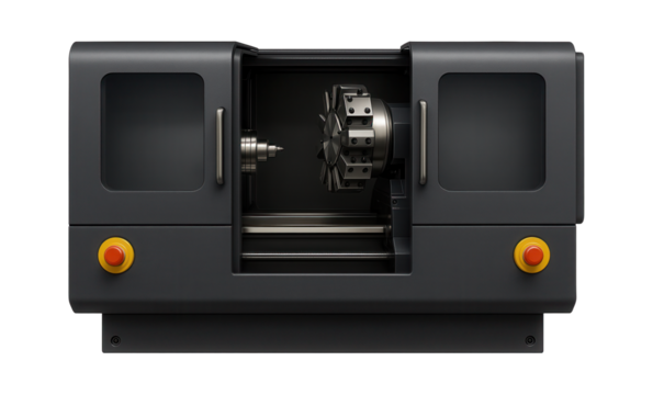 High-speed CNC lathe with a turret and linear guideways for rapid machining in a consumer electronics assembly line