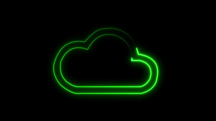 Glowing neon green cloud icon on a black background representing cloud computing