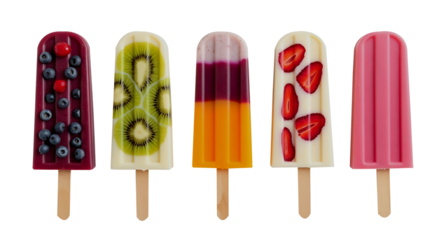 Vibrant Homemade Popsicles with Fresh Fruit – Isolated Image