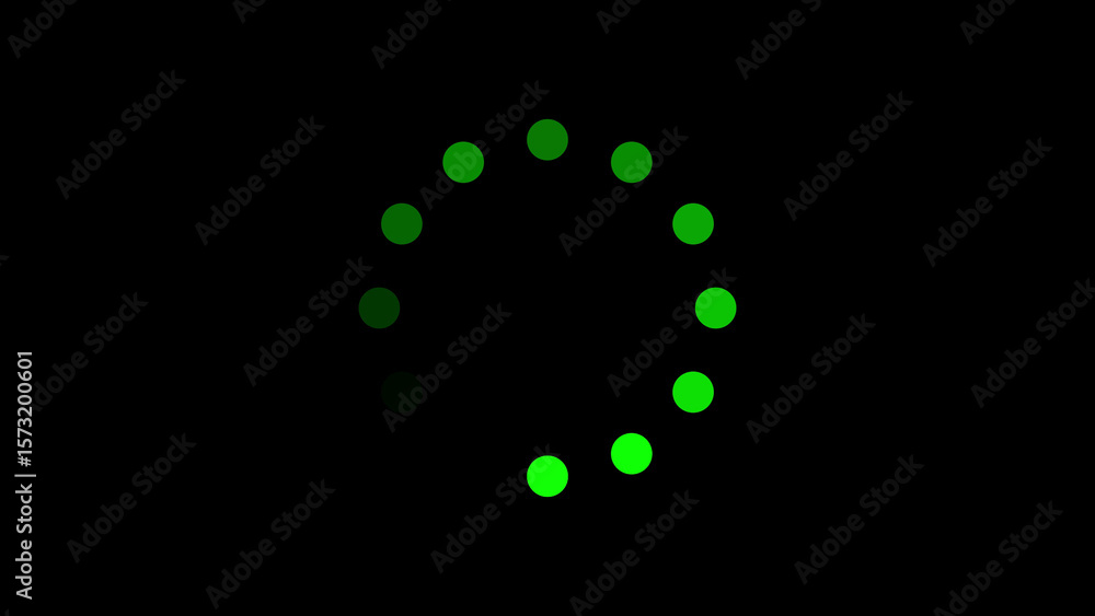 Poster circular green dots forming a loading indicator against a black background