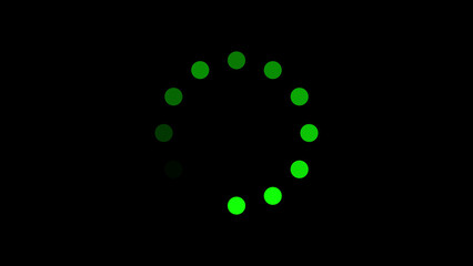 Circular green dots forming a loading indicator against a black background