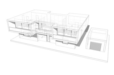 Sketch of modern house 3d rendering