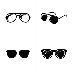 Four Sunglasses Styles with Black Frames and Lenses on a White Background