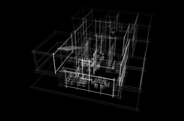 Sketch of modern house 3d rendering