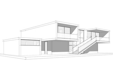 Sketch of modern house 3d rendering