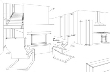 Fototapeta premium Sketch of modern house 3d rendering