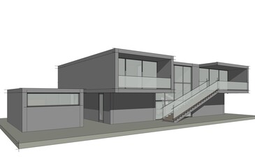 Sketch of modern house 3d rendering