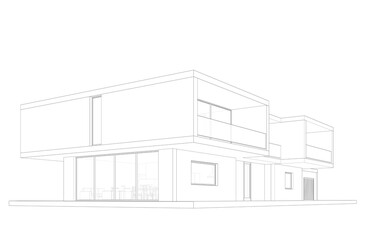 Sketch of modern house 3d rendering