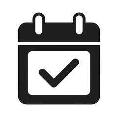 Calendar icon with checkmark silhouette for productivity date reminder and task management