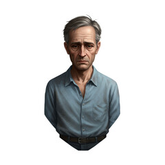 Portrait of a Pensive Elderly Man in a Light Blue Shirt
