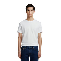 Young Man in White T Shirt and Blue Jeans Studio Shot