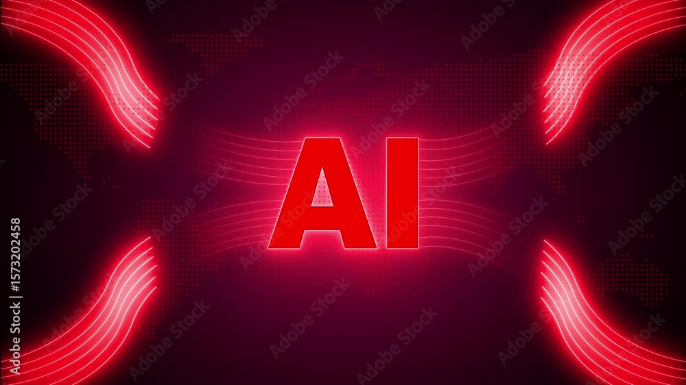 Poster futuristic glowing cube with ai text, artificial intelligence digital circuit lines grid. energy wav