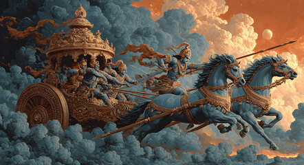 Krishna arjuna mahabharata hinduism chariot battle war india mythology divine