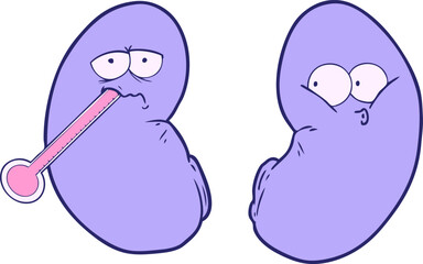 cartoon unhealthy kidney in bright neon color
