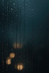 Fototapeta premium Raindrops on Window with Blurred City Lights in Dark Night. Generative AI.