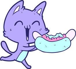 happy cartoon cat meowing in bright neon color