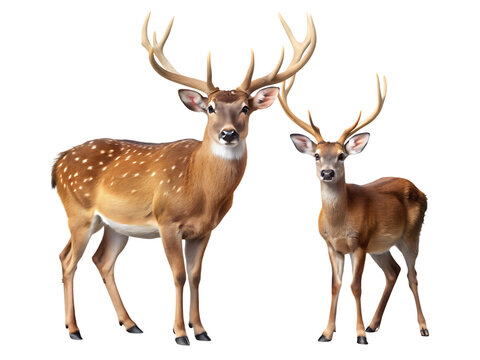 male and female deer on isolated white background, PNG