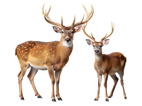 male and female deer on isolated white background, PNG