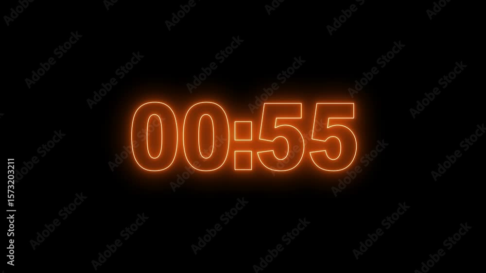 Aufkleber neon countdown timer one minute animation from 60 to 0 seconds countdown.