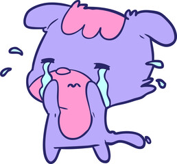 cartoon sad dog crying in bright neon color