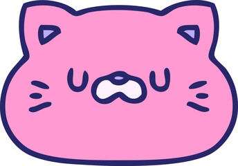 cartoon of a cute little cat face in bright neon color