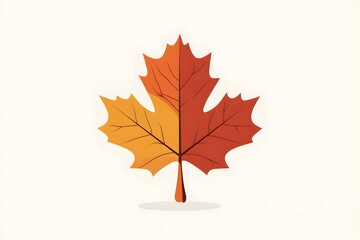Fototapeta premium Vibrant autumn leaf illustration showcasing rich orange and yellow hues, detailed veins, and a soft shadow, symbolizing the beauty of seasonal change and nature's artistry