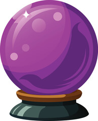 Mystical purple crystal ball on a dark stand with sparkles