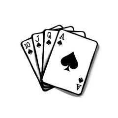 Black and white illustration of a royal flush of spades playing cards image