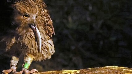 Blakiston's fish owl (Ketupa blakistoni) with the prey, Japan