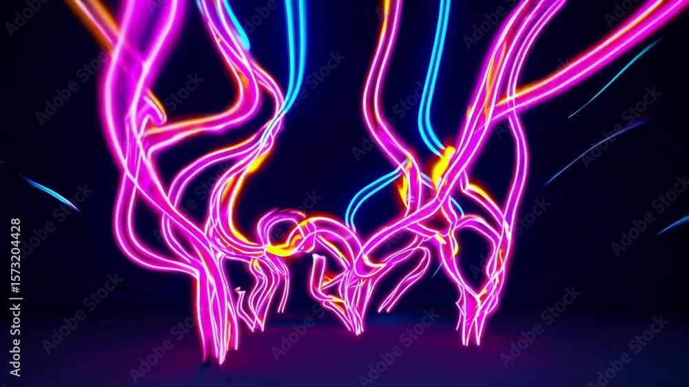 Poster abstract neon light tunnel with vibrant colors and dynamic patterns in modern digital art