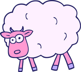 hand drawn doodle style cartoon sheep in bright neon color