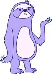 hand drawn quirky cartoon sloth in bright neon color