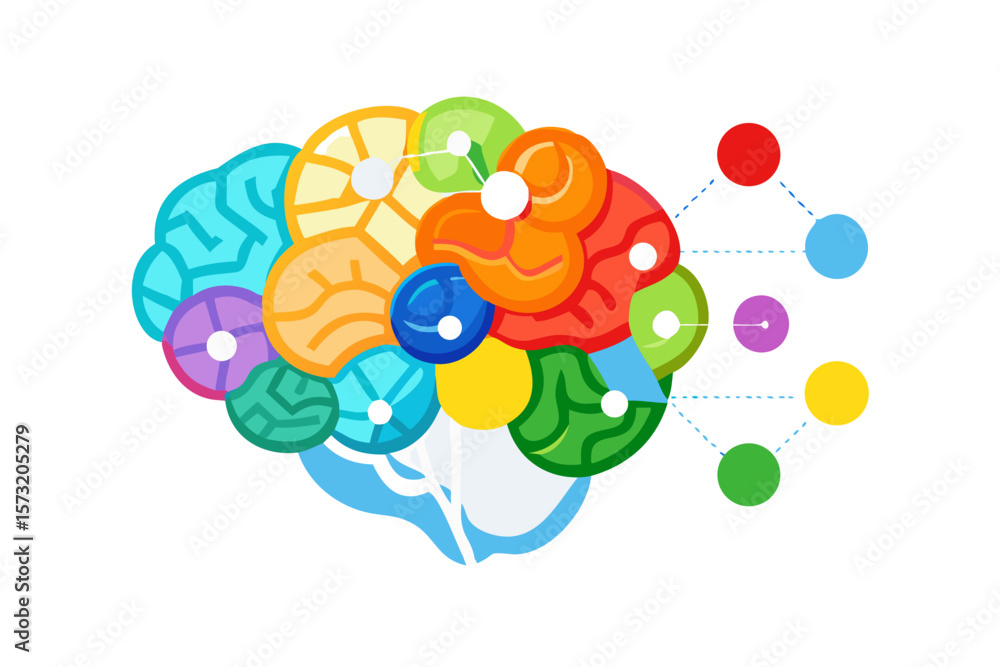 Aufkleber abstract colorful brain illustration with connected nodes representing ideas