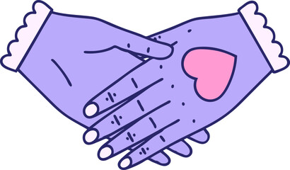 iconic tattoo style image of a pair of hands in bright neon color