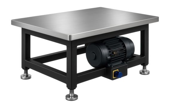 Vibration casting table with integrated leveling feet and a high-torque motor for a precision engineering company