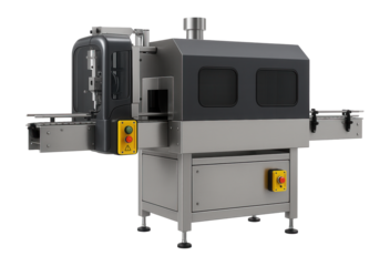 Automatic shrink sleeve labeling machine with a steam tunnel and integrated cutter for a beverage production line