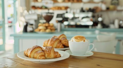 Fresh croissants and coffee in a cafe