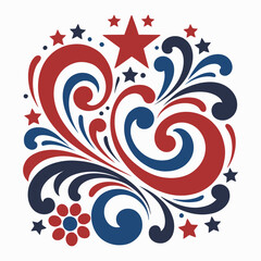 
4th July decorative swirls elements, Red and Blue star scroll ornate, independence day flourish swirls design elements


