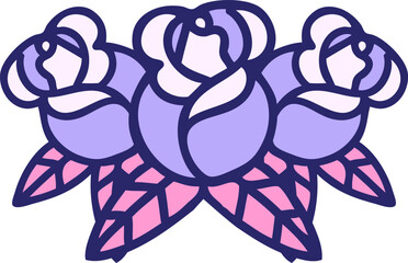 iconic tattoo style image of a bouquet of flowers in bright neon color