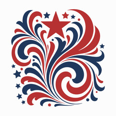 
4th July decorative swirls elements, Red and Blue star scroll ornate, independence day flourish swirls design elements


