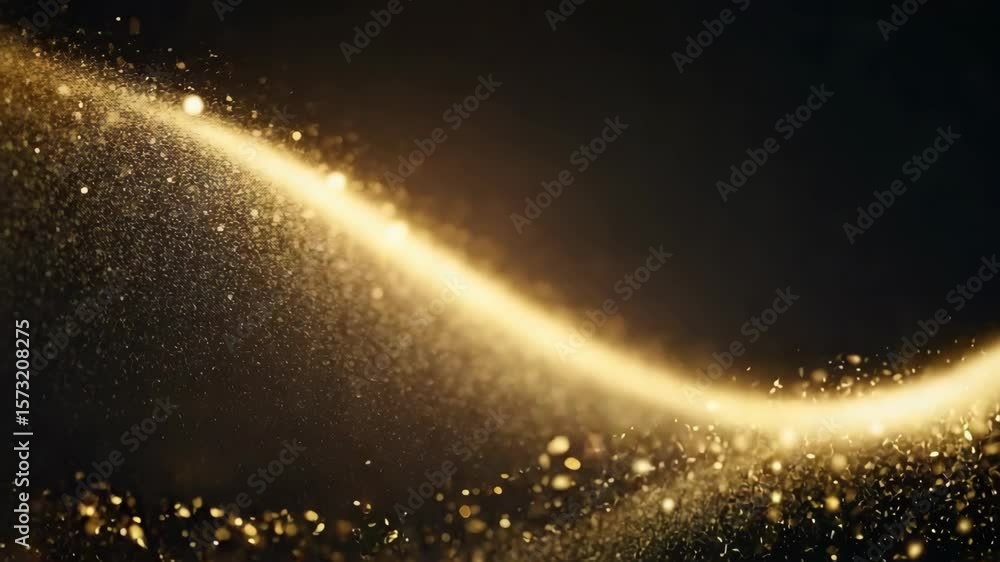 Poster elegant golden glitter particles trail background with sparkle and bokeh lights. abstract technology
