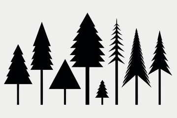 Minimalist Evergreen Tree Silhouettes – Isolated Pine and Spruce Forest Vector Design