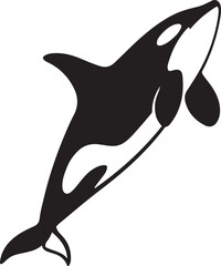Black and white leaping orca vector, Killer whale ocean theme silhouette