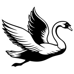 Fototapeta premium Graceful swan in flight with wings spread wide silhouette