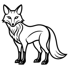 Obraz premium Stylized black and white fox standing alert silhouette