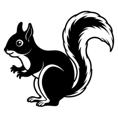 Stylized black and white squirrel with bushy tail silhouette