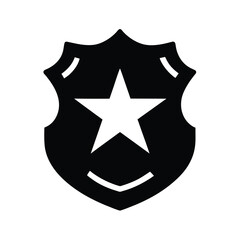 Police badge with star in center silhouette for law enforcement justice and public safety