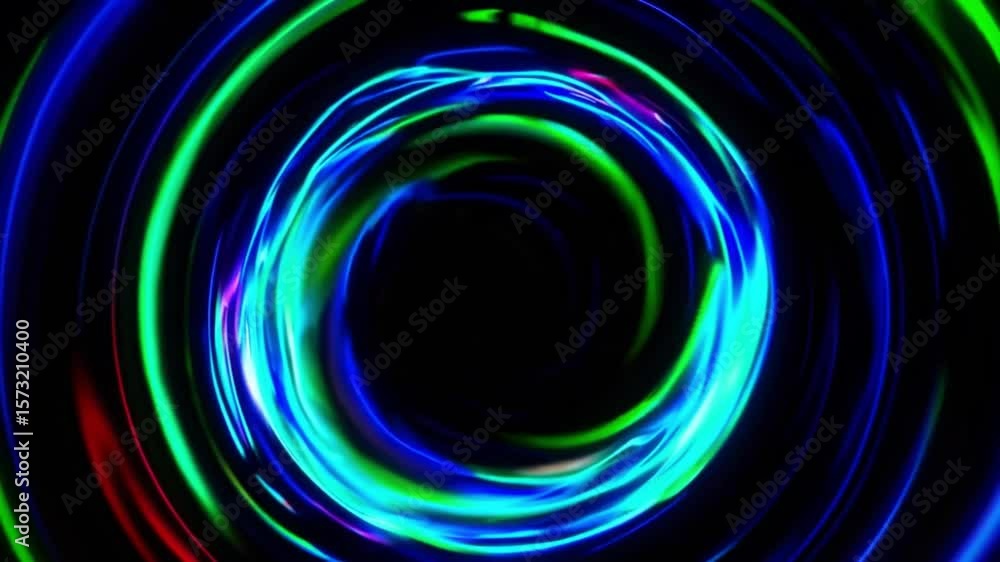 Poster vivid spiral light patterns creating hypnotic circular motion in bright neon colors for creative vis